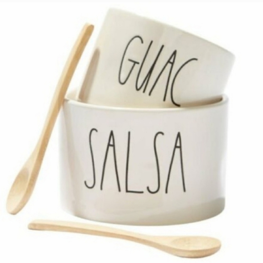 Rae Dunn White Salsa and Guac Bowl Set with Spoons
